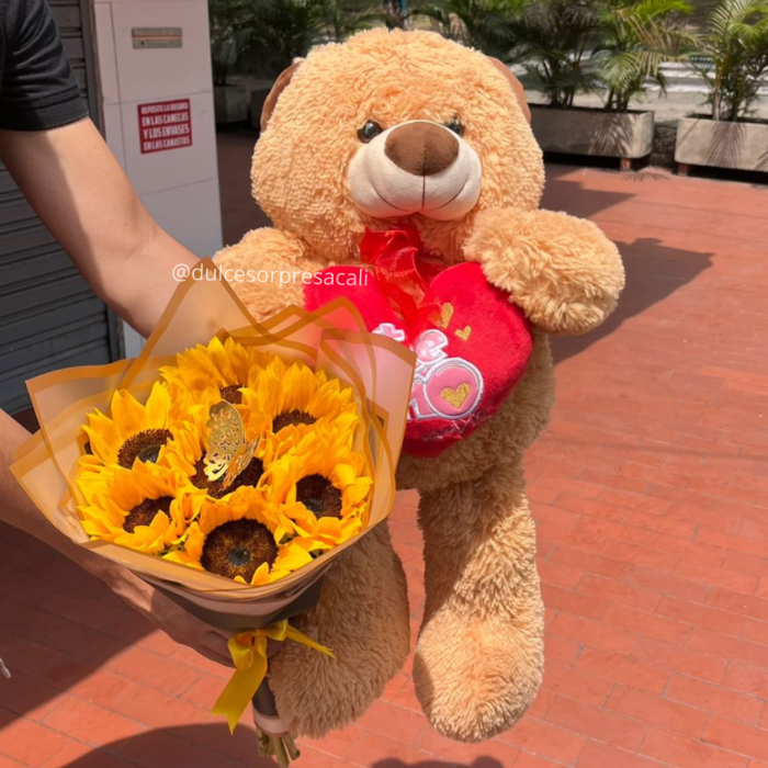 oso 60 cm patas largas con girasoles